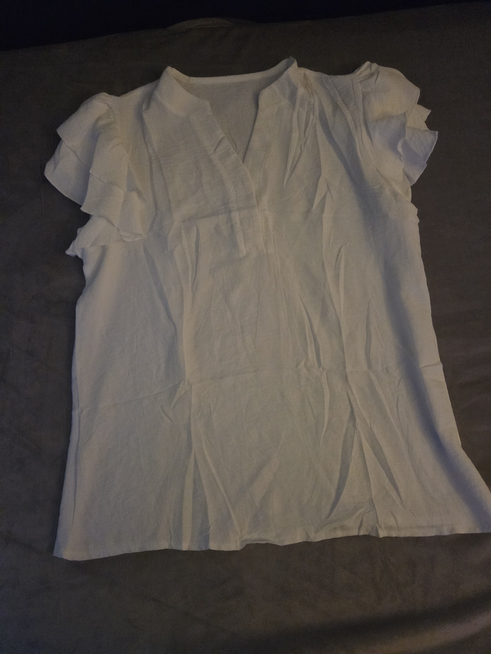 Women’s White Flutter Sleeve V-Neck Blouse